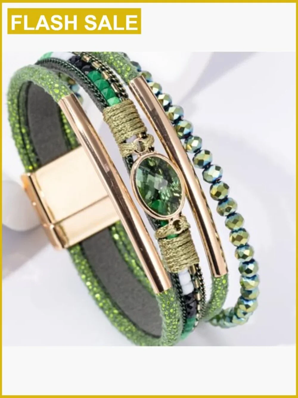 Boho Leather Wrap Bracelet Magnetic Clasp Stackable Cuff Beaded Western Jewelry